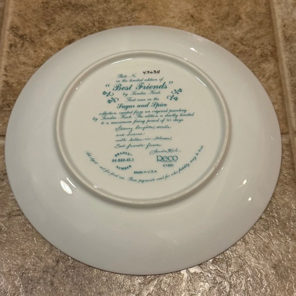 Reco Sandra Kuck Best Friends Plate Sugar and Spice 1993 Limited Edition w Stand
